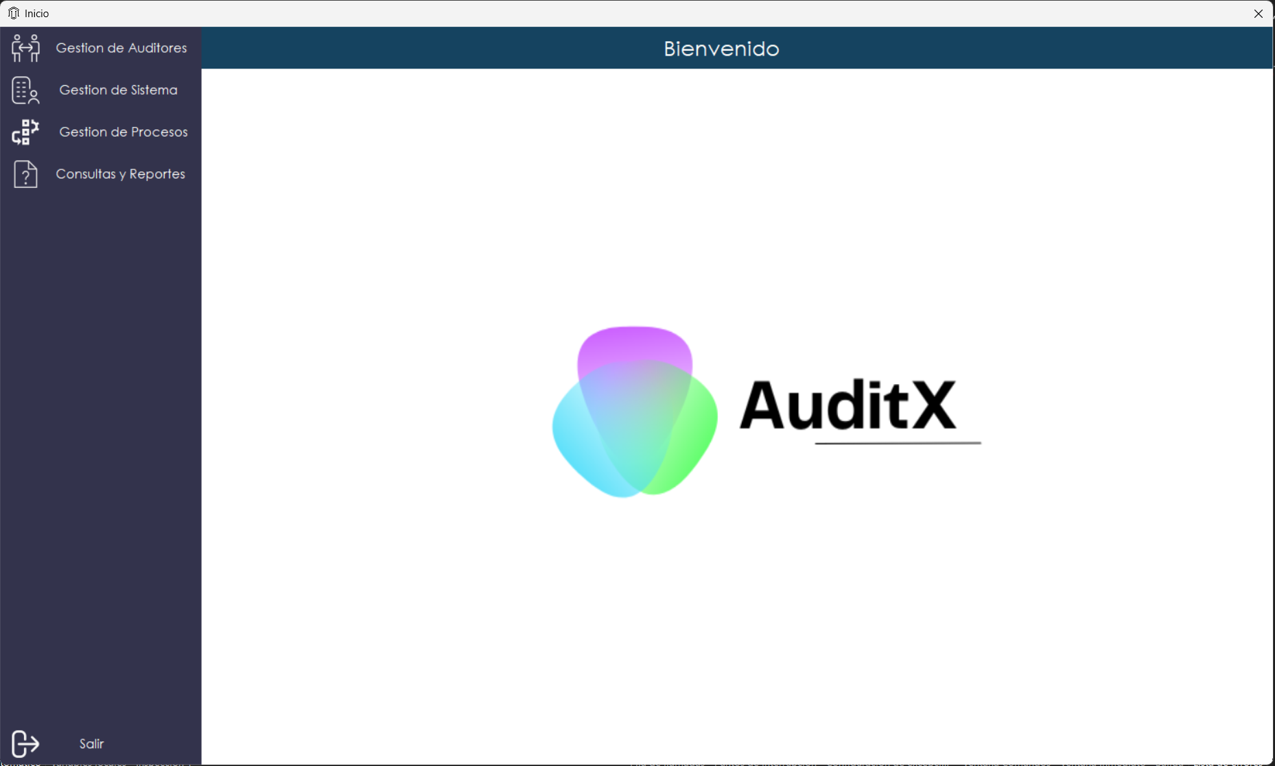 Captura de la aplicación AuditX mostrando interfaz de gestión de auditorías con tablas y formularios